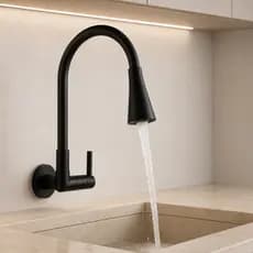 Torneira de Cozinha Flexível Preto Fosco de Parede – Design Moderno Luxuoso e Resistente para Lavatório 1424