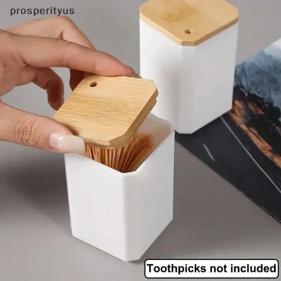 [prosperityus] Organizador Minimalista Nórdico De Palitos De Dentes Criativo Dente Com Tampa De Bambuaz