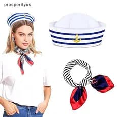 [prosperityus] Lenço Quadrado Pequeno Feminino Conjunto De Marinheiro Aeromoça Listrado Patchwork De Cetim Com Carnaval