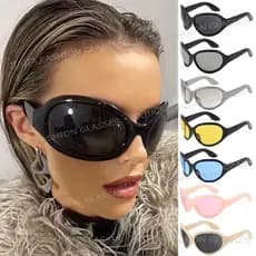 Y2K Millennial Spicy Girl Future Technology Sense Cyberpunk Retro Óculos De Sol Curvos De Armação Grande Para Homens E M