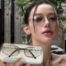 Moda Feminina Óculos De Sol Estilo Y2K High-end Metal Sem Moldura Oval Ao Ar Livre Tons Resistentes A UV