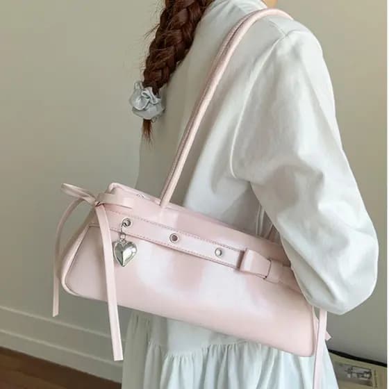 Bolsa Francesa SODYX , De Ombro Com Laço Retrô Doce , Fita De Y2K Axilas De Grande Capacidade Para Meninas