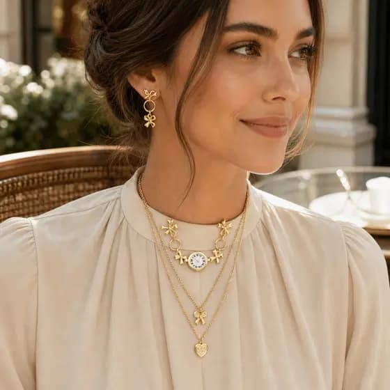 SODYX 3 Pçs/Set Gargantilha Com Laço De Coração , Conjunto De Colar De Cor Dourada Strass Embutido , Pingente Empilhado