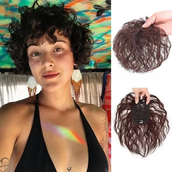  Milho Encaracolado Franja Clipe Na Capa Cabelo Branco Perucas Loira Topper Falso Pedaço De