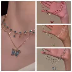Colar De Borboleta  , Corrente De Clavícula De Strass De Zircônia , Gargantilha Com Borla De Camada Dupla Brilha