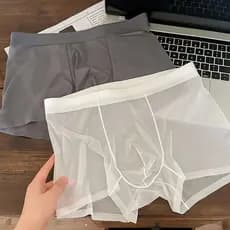 Cuecas Boxer Masculinas  , Cueca Transparente De Secagem Rápida 20D Sem Costura Malha Fina Boxers De Seda Gelada