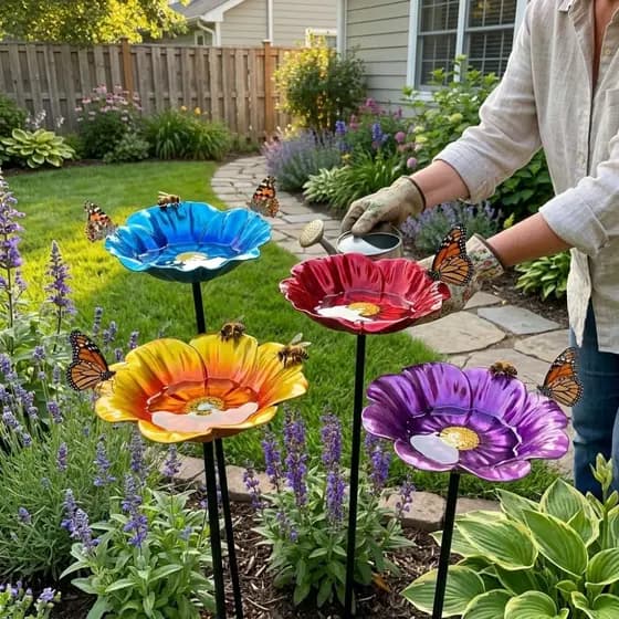 Alimentador De Pássaros De Jardim  , Estaca De Banho Resistente Às Intempéries Em Formato De Flor , Copo Para Be