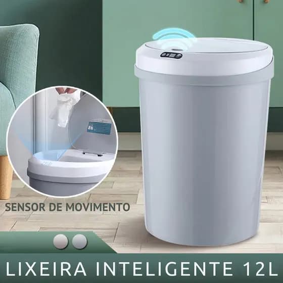Lixeira Inteligente 12L com Sensor de Movimento Automática Eletrônica Recarregável USB Cesto de Lixo