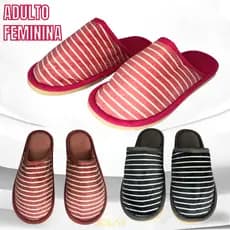 Pantufa Adulta Feminina Listrada Antiderrapante Não Escorrega Chinelo para Dormir Inverno Frio Tamanho 36 a 41 Quentinha com Listras