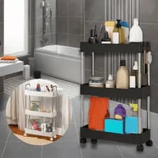 Prateleira Rack Organizador Multiuso 3 Andares com Rodinha Gancho Elegante Luxo Cinza Branco Slim