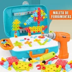 Kit Maleta de Ferramenta Infantil Monta e Desmonta Parafusadeira Peças de Montar Brinquedo Criança