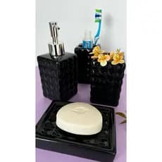 KIT 4 PCS CONJUNTO BANHEIRO  CERÂMICA (PORTA SABONETE LIQUIDO, OBJETOS, PORTA ESCOVAS, SABONETEIRA
