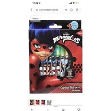 Caneta Hidrocor Ponta Fina 12 Cores Miraculous Ladybug Tris