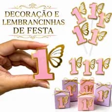 Aplique de Número KIT Borboleta Rosa em Papel Lamicote Papel Perolado Decoração Números aniversário