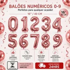Balão Festa Kit 2 Uni 40 CM 16 POL Metalizado Rose Gold Decorativo Número Tamanho Decoração Hélio