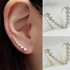 Brinco Estrela Feminino Festa Delicado Strass Ear Cuff Par Dourado Lindo Piercing Prata Cristais