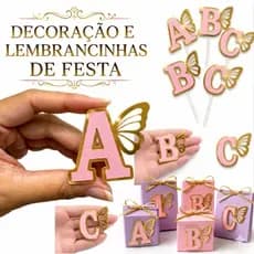 Aplique KIT de Letras Borboleta em Papel Lamicote e Rosa Borboletas Aniversário Lembrancinha