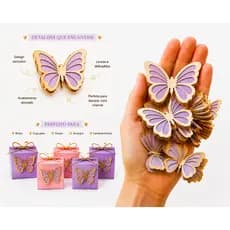Borboleta Kit Vazada Lamicote Aniversário Decoração Lembrancinha Aplique Jardim encantado Dourado