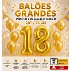 Balão Grande Kit 2 Uni Tamanho 75 CM 28 POL Festa Metalizado Dourado Decorativo Número  Gás Hélio