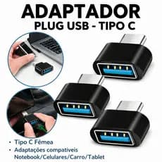 Adaptador Conector Tipo C para USB 3.0 OTG Conversor Macho USB-C Pug Dados celular recuperar Leitor