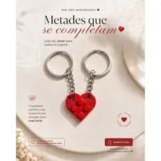 Chaveiro Casal Coração Encaixável Metades que se Completam Presente Dia dos Namorados