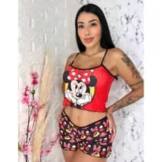 Pijama Personagem Ondinha Suede Baby Doll Cropped Blogueirinha Virginia Adulto Feminino BaBy doll de ondinha Estampa Personagens Stich Meninas Super Pôdero Ursinho pooh Minnie entre outrossas Bob Esponja