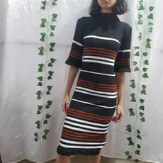 vestido  de tricô  listrado  canelado, tam M (novo)