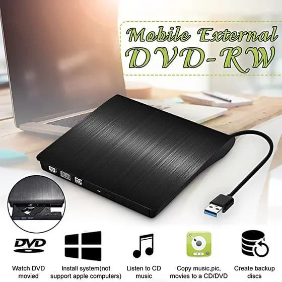 Drive Leitor Gravador DVD Externo USB 3.0 Portátil Compacto Para Notebook e PC Leitura Rápida de Disco