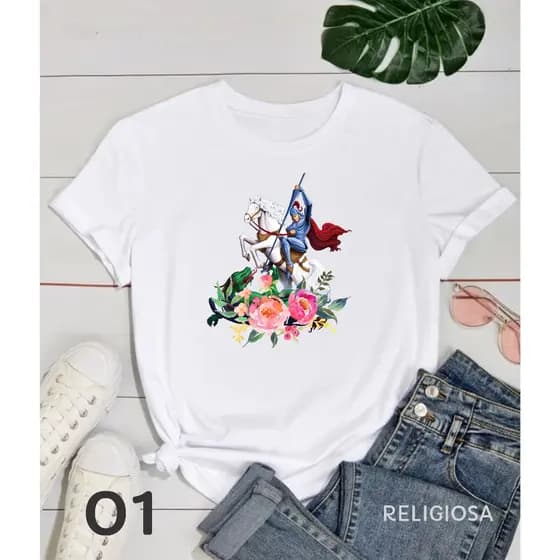 Baby Look ou Camiseta Feminina Frases São Jorge 100% ALGODÃO
