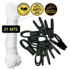 Varal Trançado 21 Metros Aditivo Anti UV + 10 Pregadores Antideslizantes Resistentes