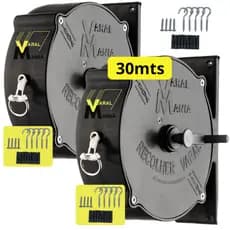 Kit 2 Varais Recolhíveis Parede 30m Preto Resistente Ao Tempo + 2 Kit Instalar