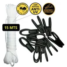 Varal Trançado 15 Metros Aditivo Anti UV + 10 Pregadores Antideslizantes Resistentes