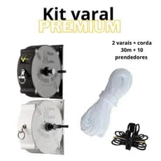 Kit Varal Premium Recolhível 30m – 2 Varais + Corda + 10 Prendedores | Compacto e ResistenteKit Varal Retrátil de Parede