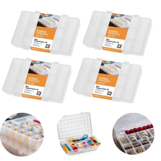 Kit 4 Caixa Box Organizador C/ Tampa e Trava c/ Divisórias Porta Joias Botão Anzol Costura Parafusos