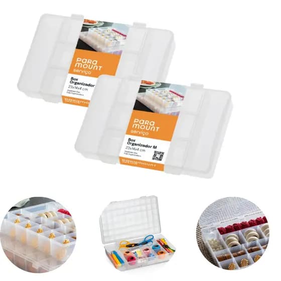 Kit 2 Caixa Box 14 Divisórias Com Tampa Organizador Porta Joias Caixa Costura