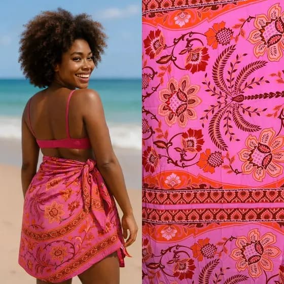 Tecido ORIGINAL Farm -Canga Saída de Praia Pareô Upfarm Upcycling Farm – Moda Praia Estampa Floral Canga Grande Longa