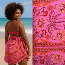 Tecido ORIGINAL Farm -Canga Saída de Praia Pareô Upfarm Upcycling Farm – Moda Praia Estampa Floral Canga Grande Longa