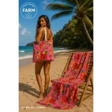 Kit Canga + Bolsa FarmRio Estampa Original Upcycling Ecobag Sacola Pareô Saída de Praia Sacolinha Moda Praia Shoulderbag