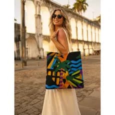 Bolsa Farm me leva Feminina Praia Ecobag Shopper Bag Sacola Grande Ombro Viagem Feira Compras Tropical Colorida Casual