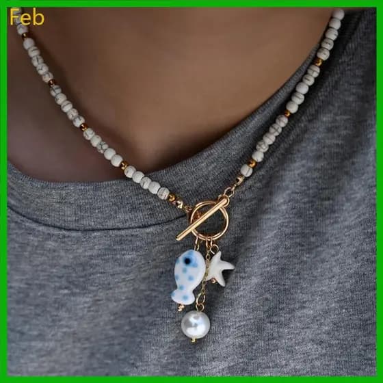 Fev Themed Colar Pingente Peixe Cerâmica Para E Homens