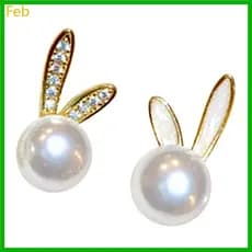 Fev Elegante Coelho Brincos Pérolas Acentoed Orelha Studs Jóias Acessório Feminino