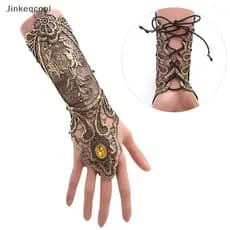 Jqbr Gótico Steampunk Renda Manguito Luva Sem Dedos Braço Mais Quente Pulseira Bla Ouro QDD