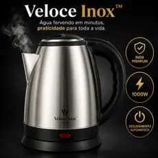 Chaleira Elétrica Inox 1,8 Litros - Veloce Inox Prime - 1000W Aquecimento Rápido - Desligamento Automático 127V