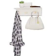 Cabideiro de Parede MDF 40CM Com Pinos Organizadores Com Prateleira Branco
