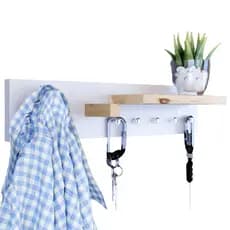 Cabideiro de Parede Porta Chave Decorativo 40 com Prateleira Pinus e MDF