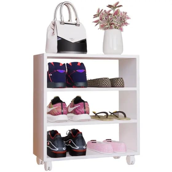 Armário Sapateira Com Rodizio Rodinha 50CM Vertical Branca Porta Entrada 100% MDF Organizadora