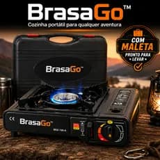 Fogão Portátil a Gás BrasaGo com Maleta Camping Pesca Churrasco Cozinha Forte Rápida Segura Economia