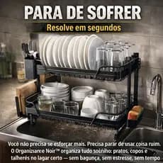 Escorredor de Louça 2 Andares Preto Multifuncional Organizador de Pia Cozinha Organizatore Noir