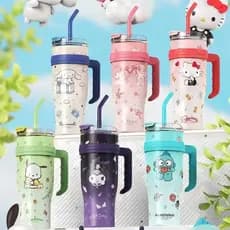 1200ml Garrafa Térmica Sanrio Hello Kitty Kuromi Cinnamoroll Melodia De Aço Inoxidável De Água Com Palha