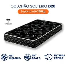 Colchão de Solteiro D20 188x78x12 Selo Inmetro Alta Densidade 100% Espuma Antiácaro e Antialérgico